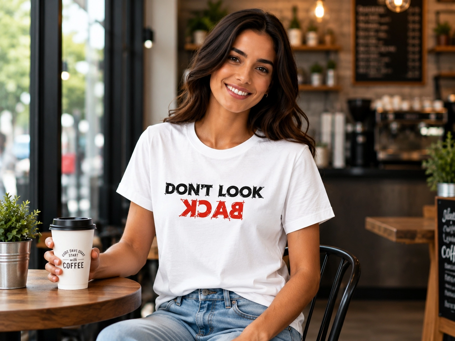 Etifa Don’t Look Back Premium Unisex Tişört %100 Pamuk Modern Beyaz Tişört