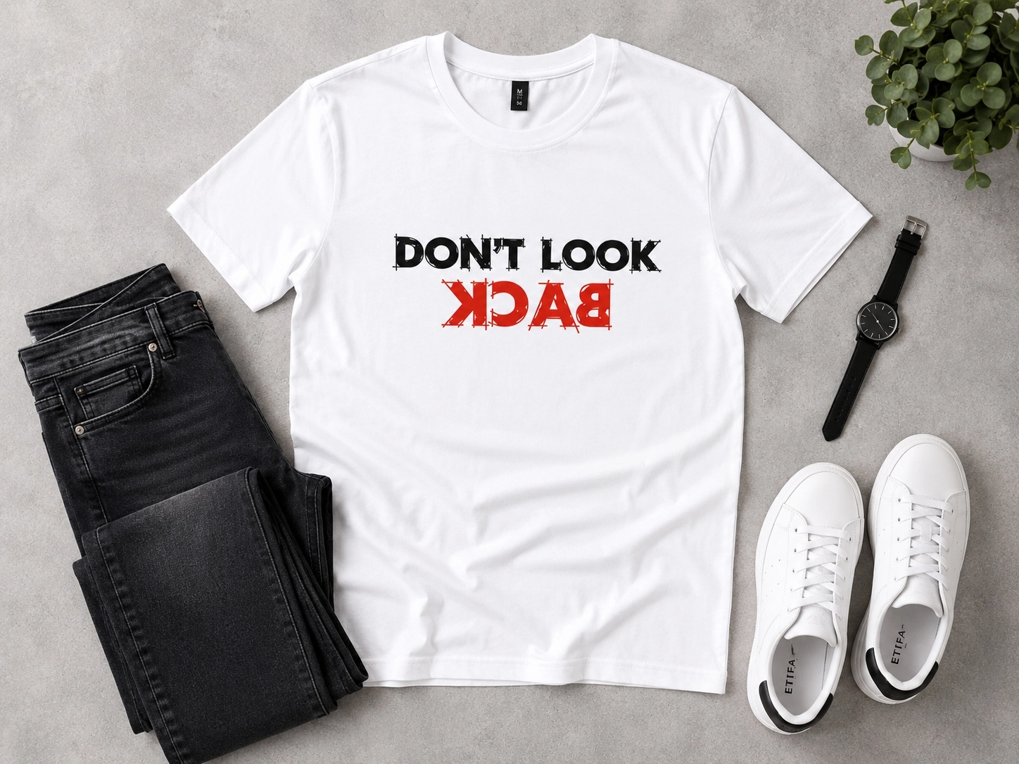 Etifa Don’t Look Back Premium Unisex Tişört %100 Pamuk Modern Beyaz Tişört