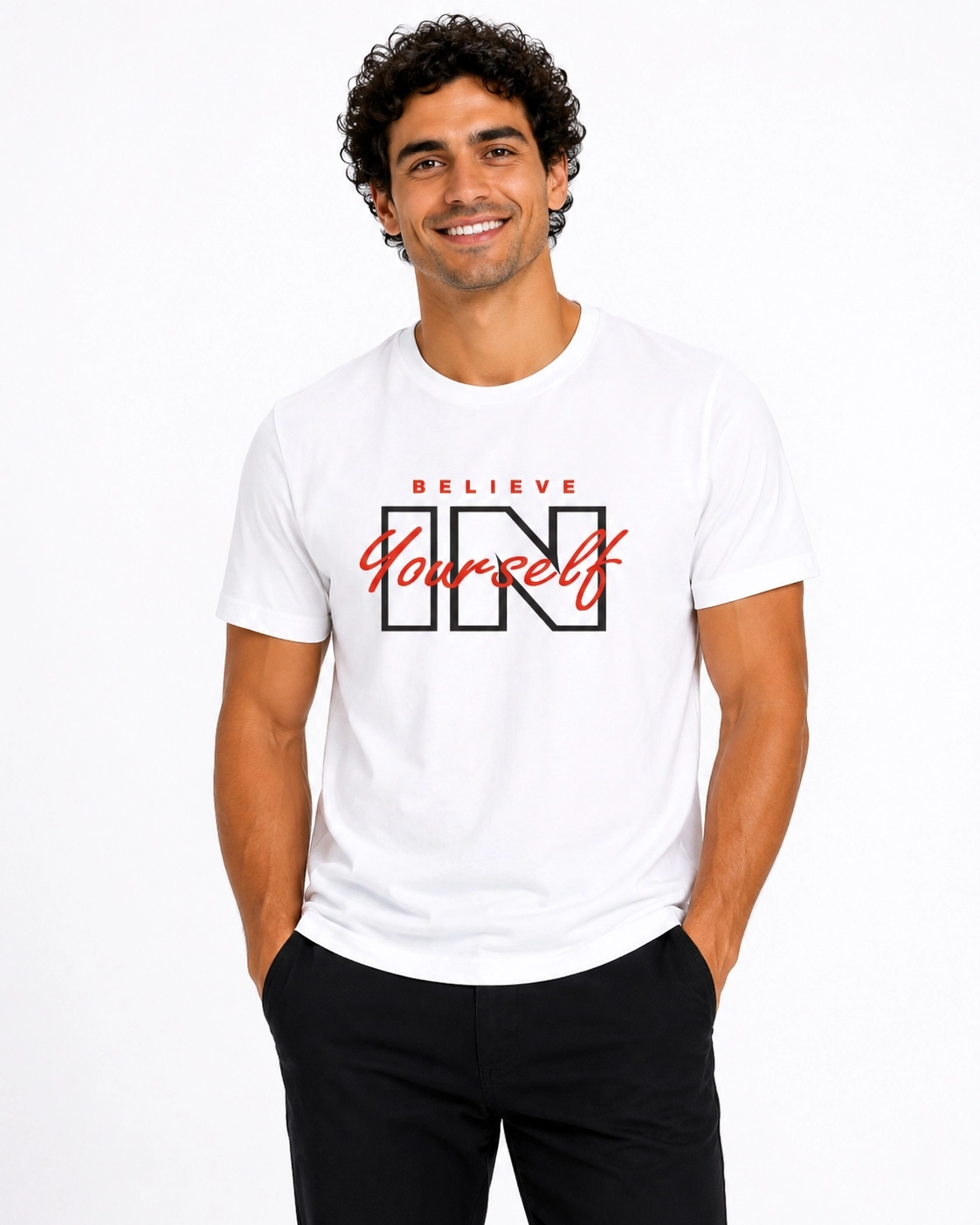 Etifa Believe In Yourself Premium Unisex Tişört %100 Pamuk Modern Beyaz Tişört