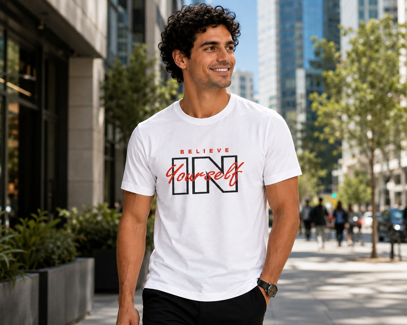 Etifa Believe In Yourself Premium Unisex Tişört %100 Pamuk Modern Beyaz Tişört