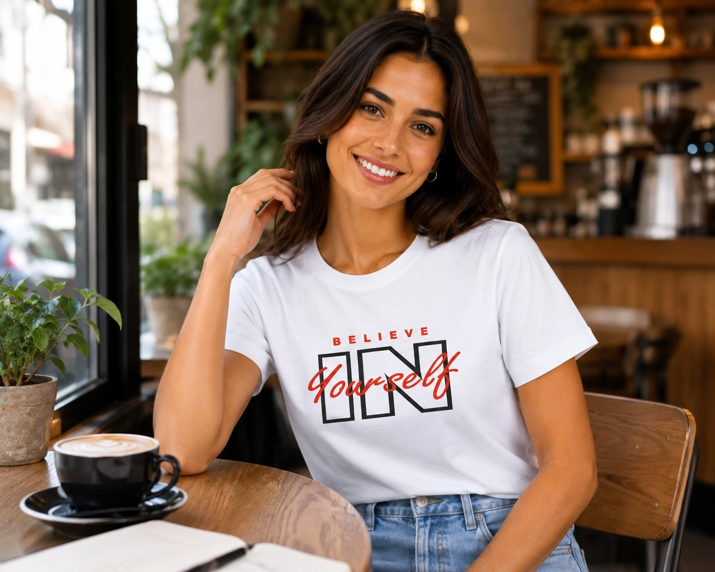 Etifa Believe In Yourself Premium Unisex Tişört %100 Pamuk Modern Beyaz Tişört