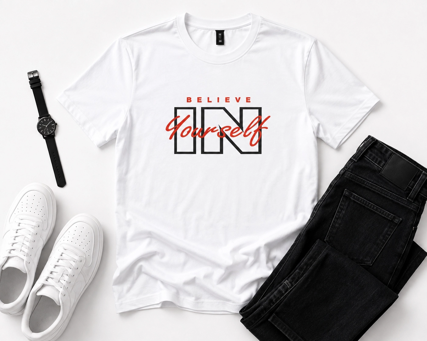 Etifa Believe In Yourself Premium Unisex Tişört %100 Pamuk Modern Beyaz Tişört