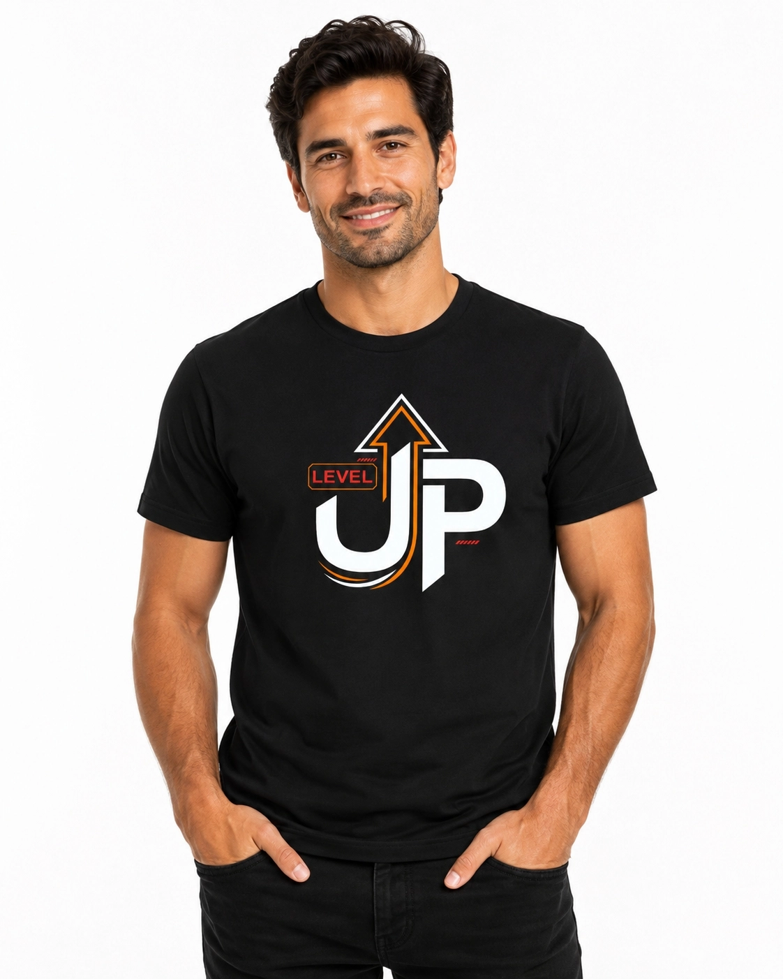 Etifa Level Up Premium Unisex Tişört %100 Pamuk Modern Siyah Tişört