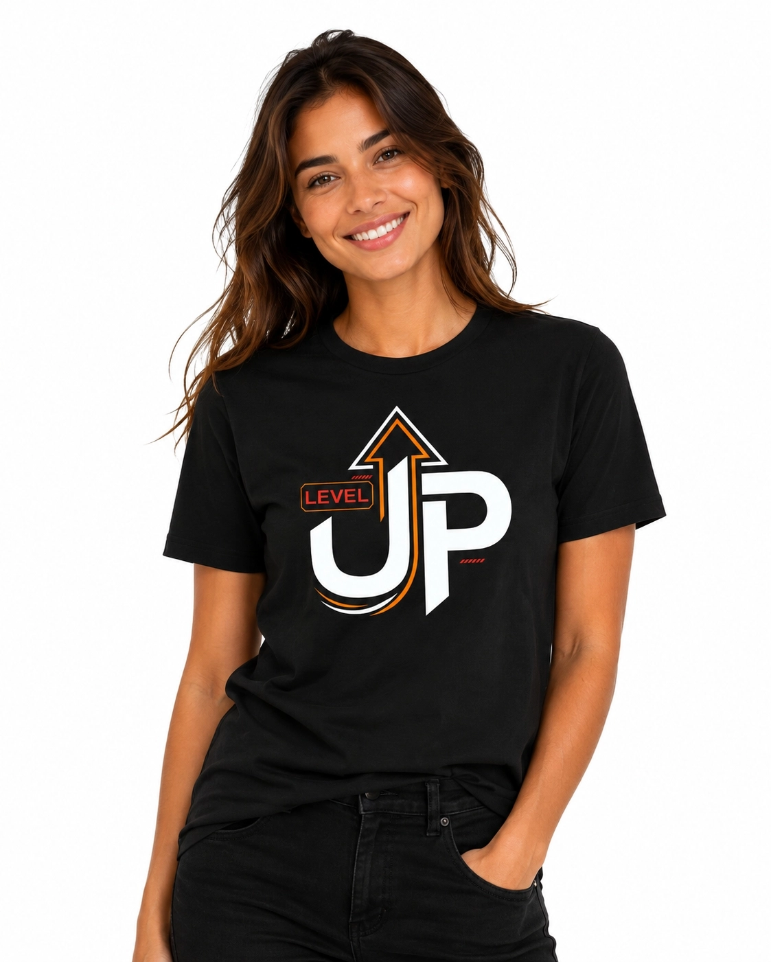 Etifa Level Up Premium Unisex Tişört %100 Pamuk Modern Siyah Tişört