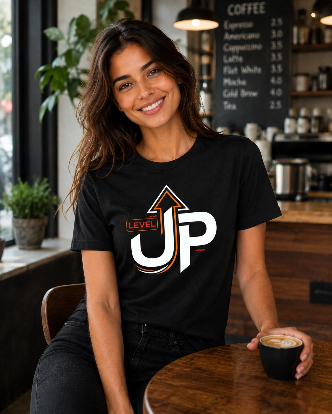 Etifa Level Up Premium Unisex Tişört %100 Pamuk Modern Siyah Tişört