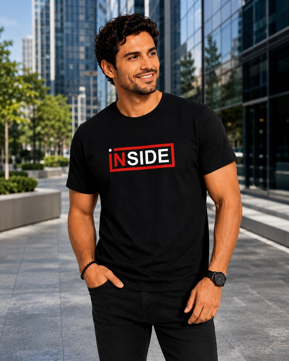 Etifa Inside Premium Unisex Tişört %100 Pamuk Modern Siyah Tişört