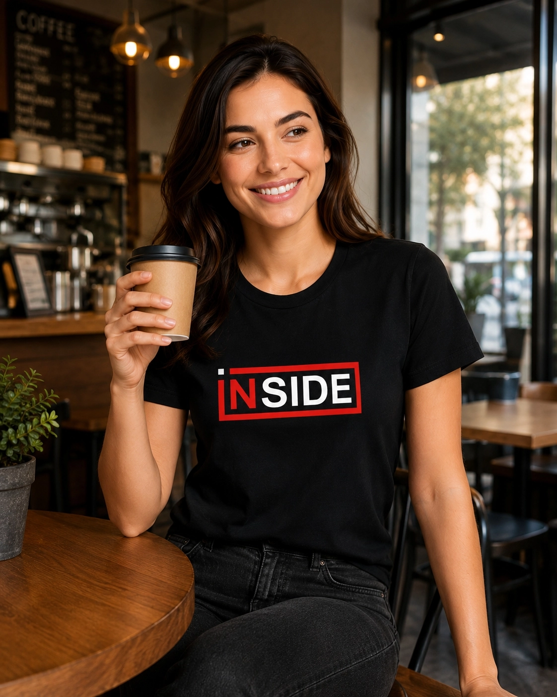 Etifa Inside Premium Unisex Tişört %100 Pamuk Modern Siyah Tişört