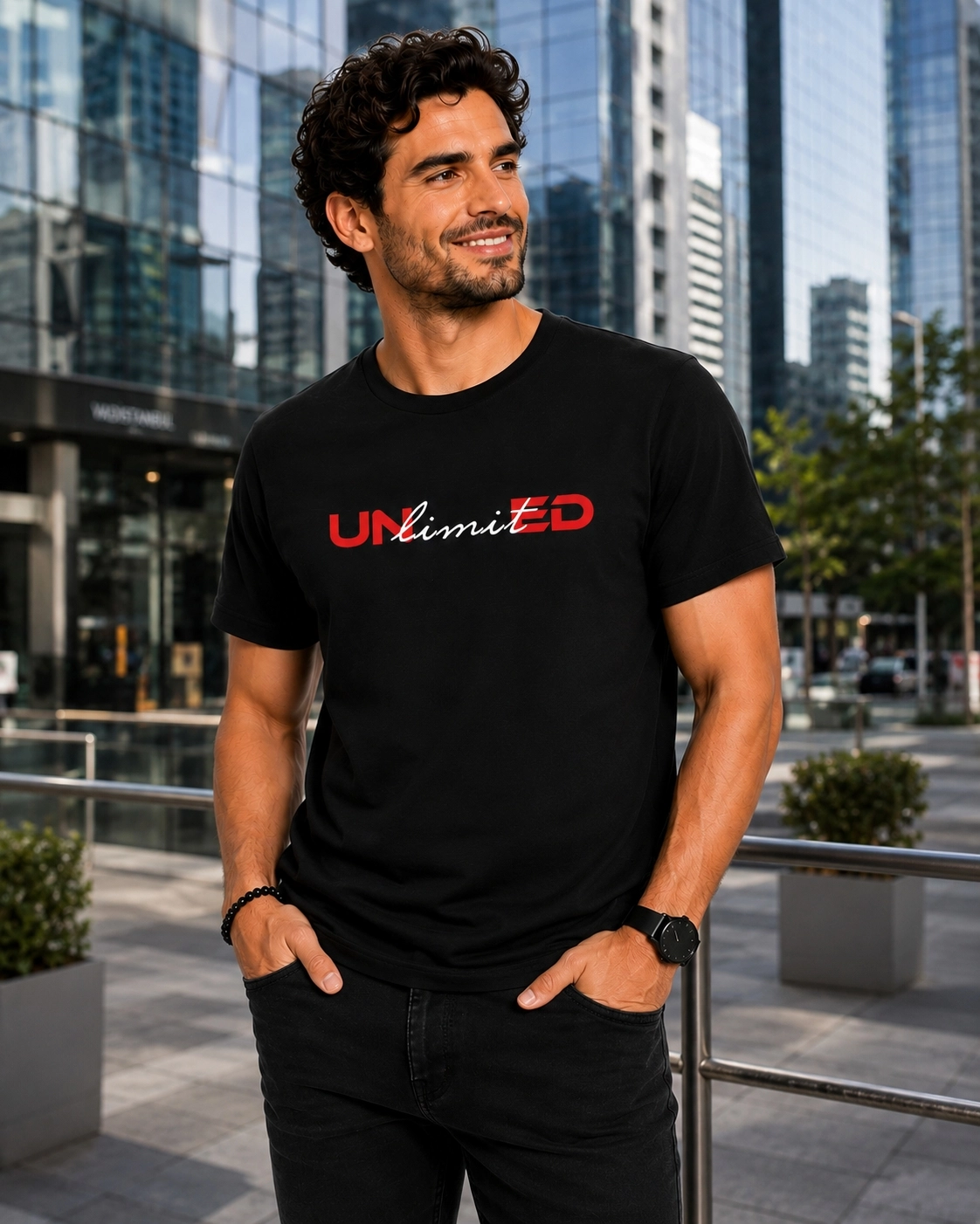 Etifa Unlimited Premium Unisex Tişört %100 Pamuk Modern Siyah Tişört
