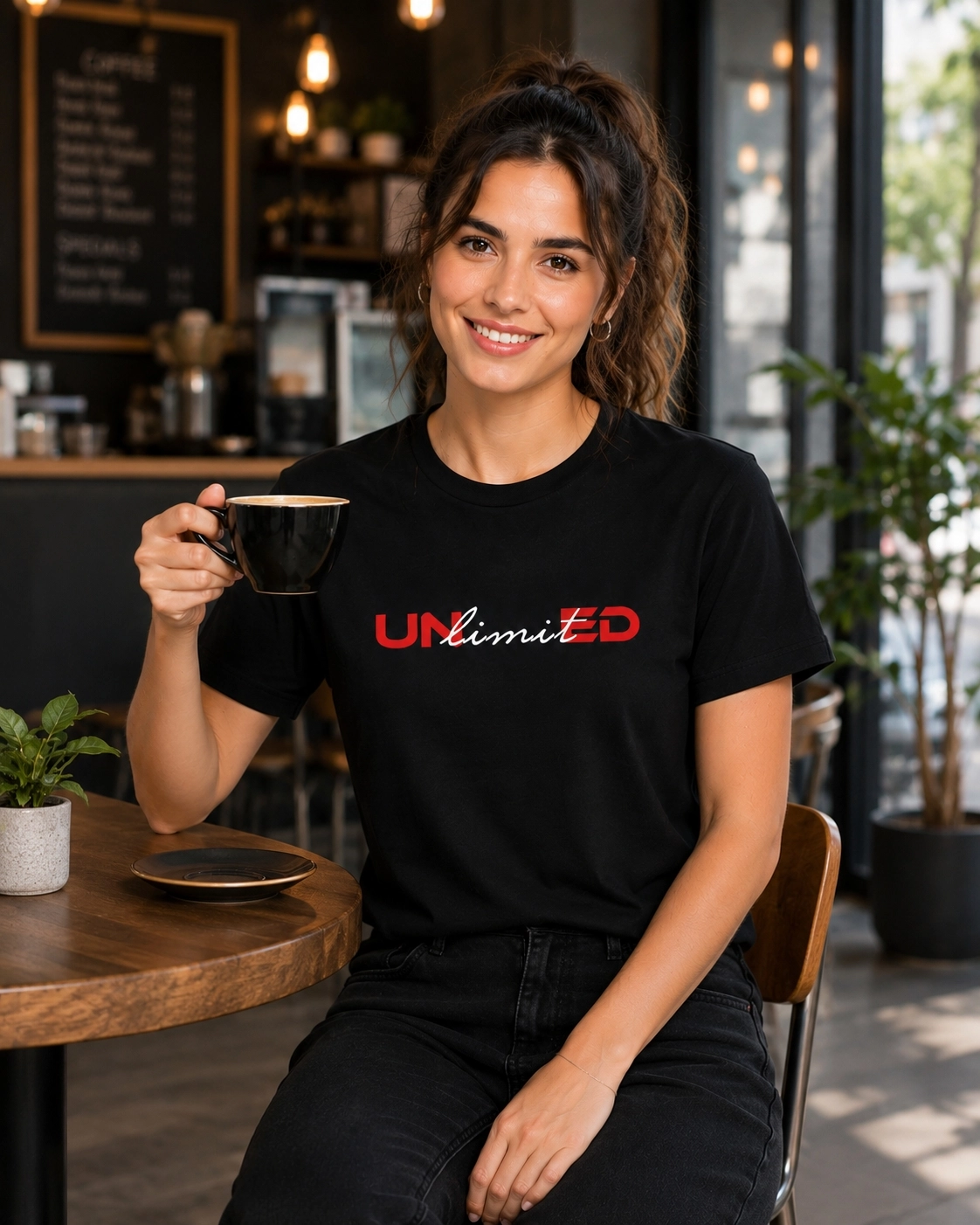 Etifa Unlimited Premium Unisex Tişört %100 Pamuk Modern Siyah Tişört