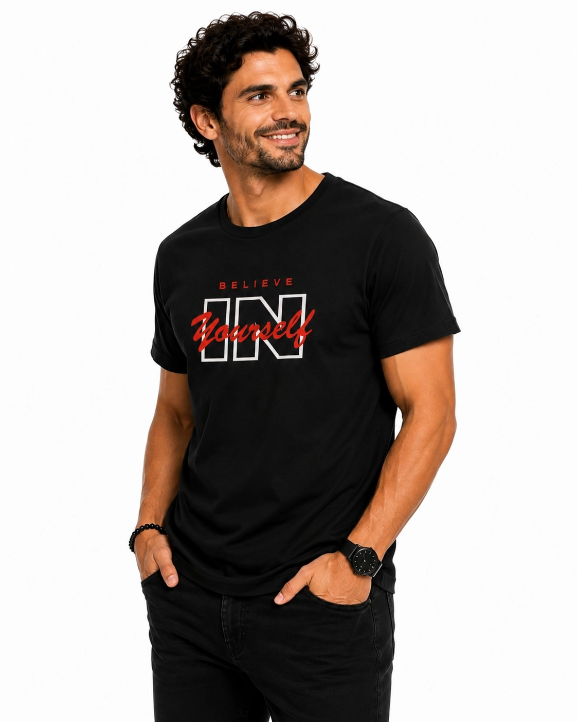 Etifa Believe In Yourself Premium Unisex Tişört %100 Pamuk Modern Siyah Tişört