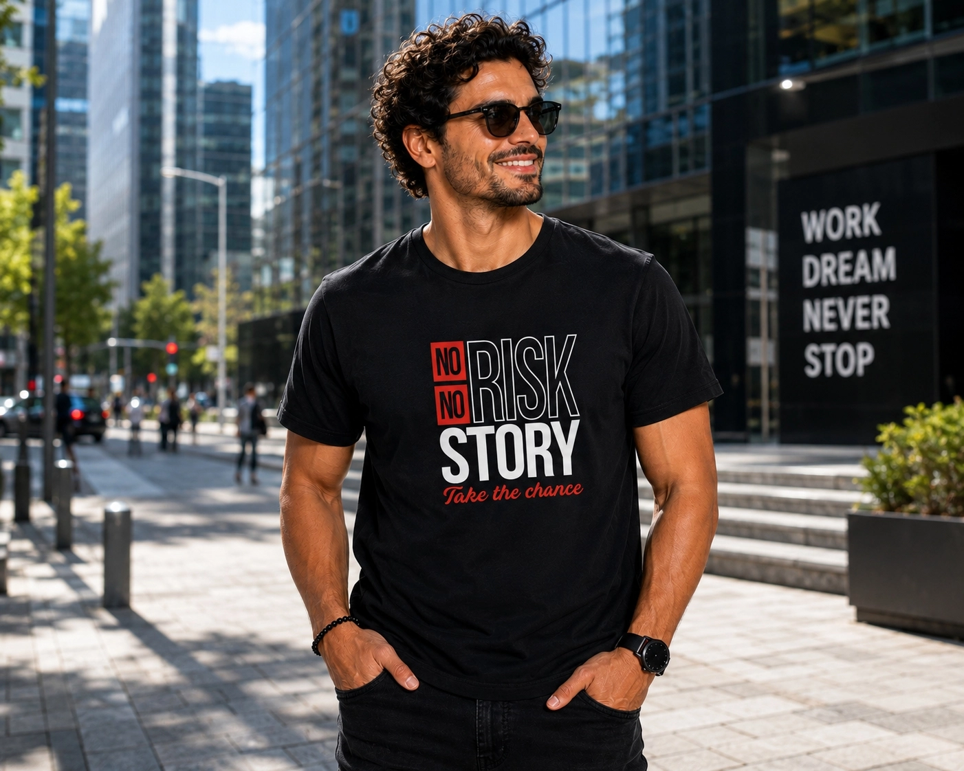 Etifa No Risk No Story Premium Unisex Tişört %100 Pamuk Modern Siyah Tişört