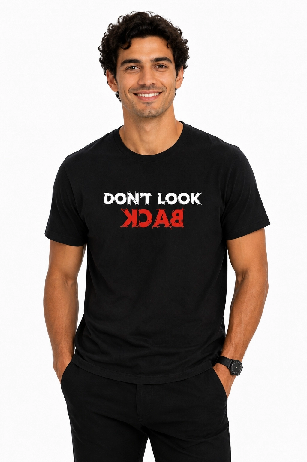 Etifa Don’t Look Back Premium Unisex Tişört %100 Pamuk Modern Siyah Tişört