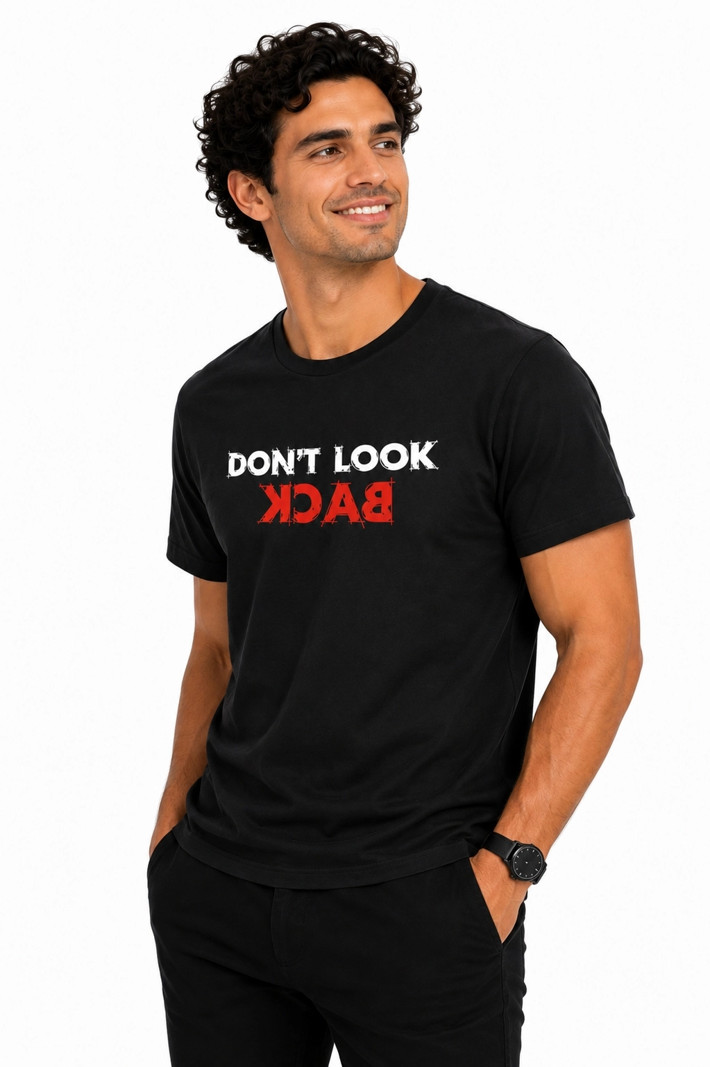 Etifa Don’t Look Back Premium Unisex Tişört %100 Pamuk Modern Siyah Tişört