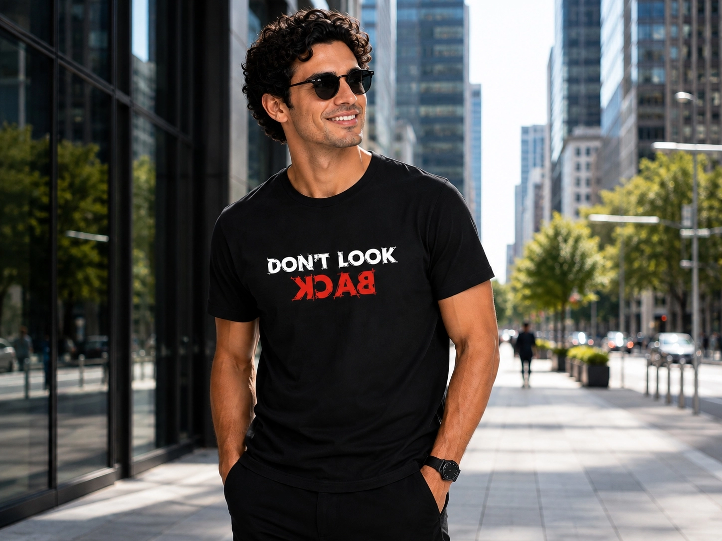 Etifa Don’t Look Back Premium Unisex Tişört %100 Pamuk Modern Siyah Tişört