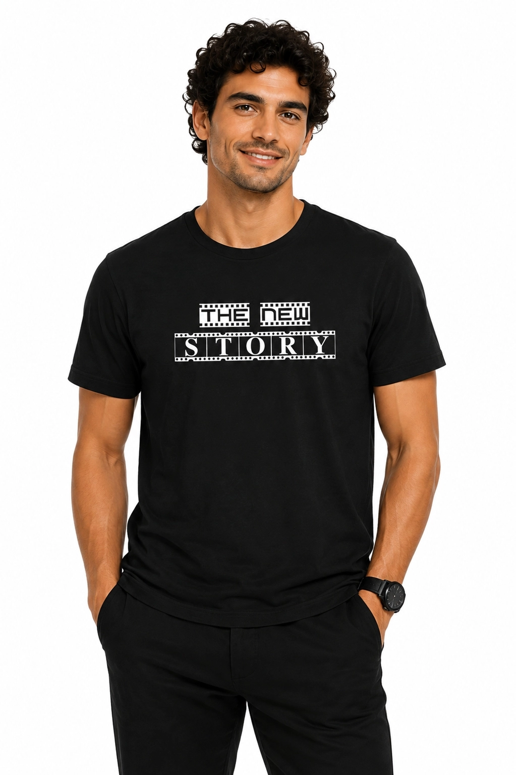 Etifa The New Story Premium Unisex Tişört %100 Pamuk Modern Siyah Tişört