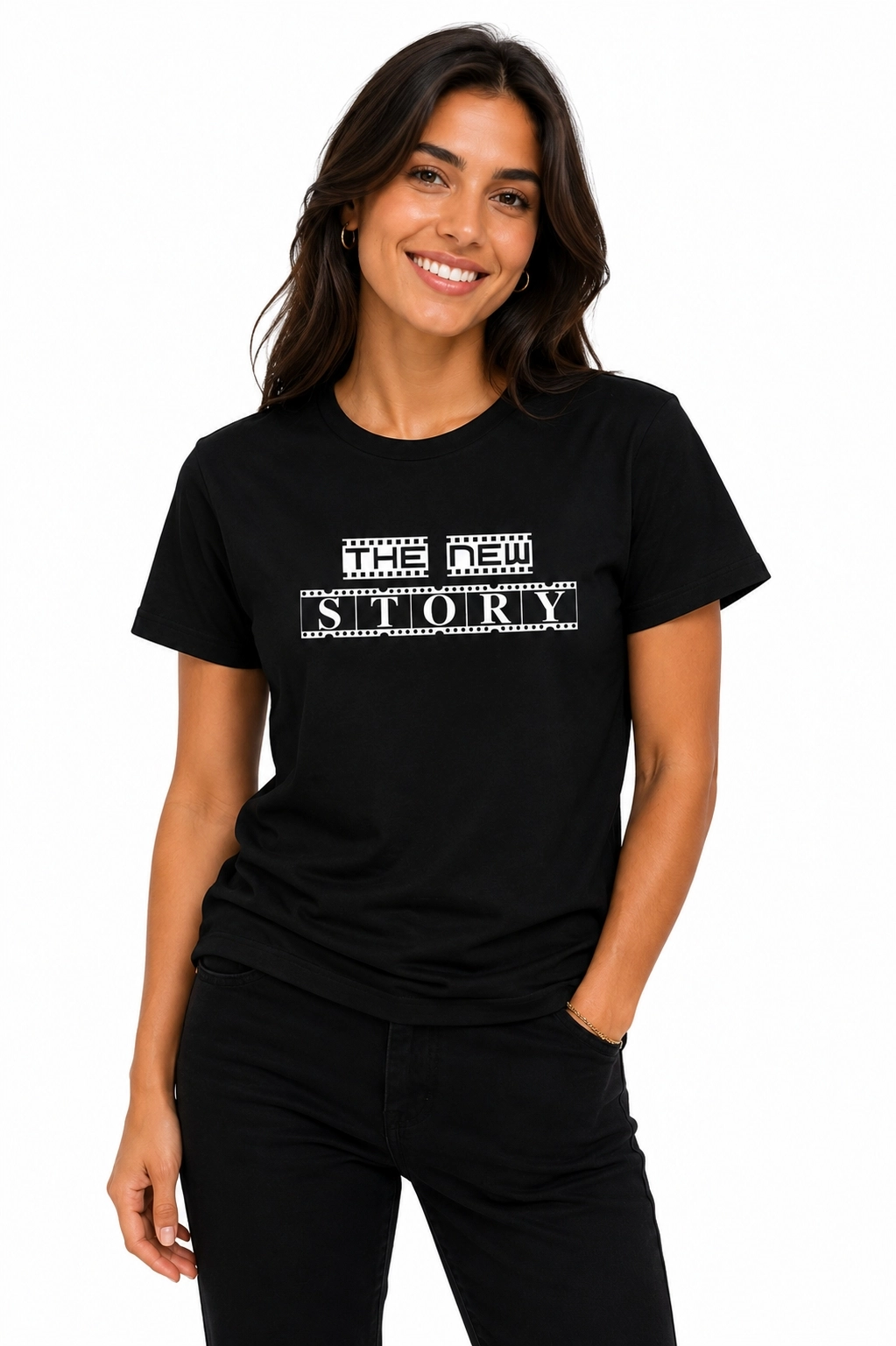 Etifa The New Story Premium Unisex Tişört %100 Pamuk Modern Siyah Tişört