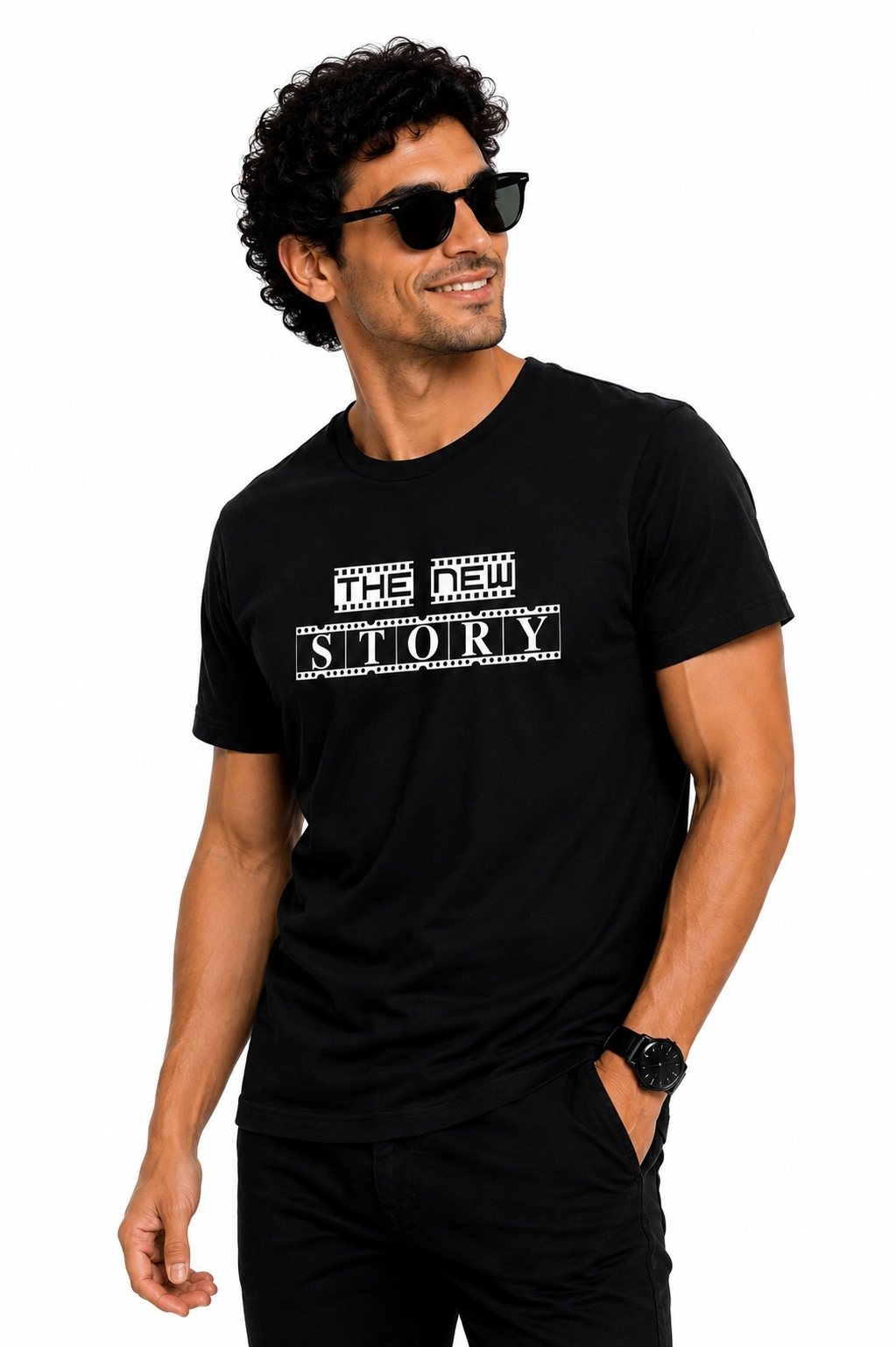 Etifa The New Story Premium Unisex Tişört %100 Pamuk Modern Siyah Tişört