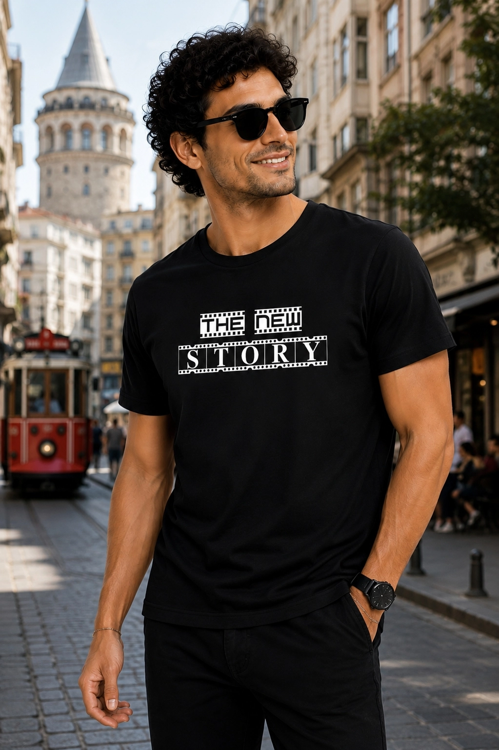 Etifa The New Story Premium Unisex Tişört %100 Pamuk Modern Siyah Tişört