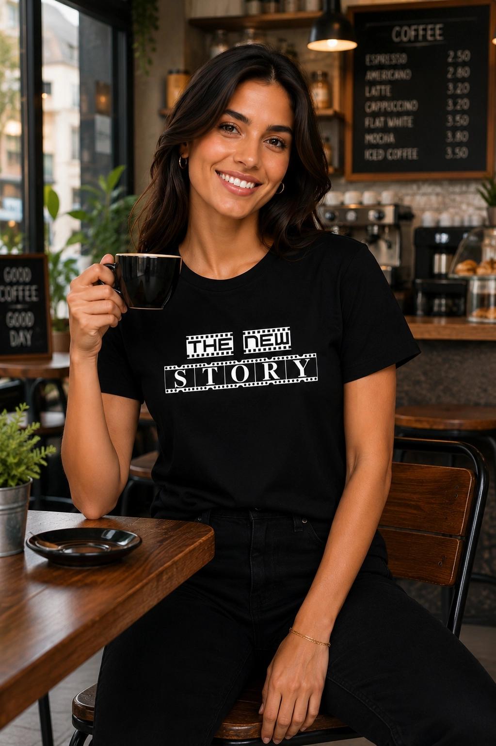 Etifa The New Story Premium Unisex Tişört %100 Pamuk Modern Siyah Tişört