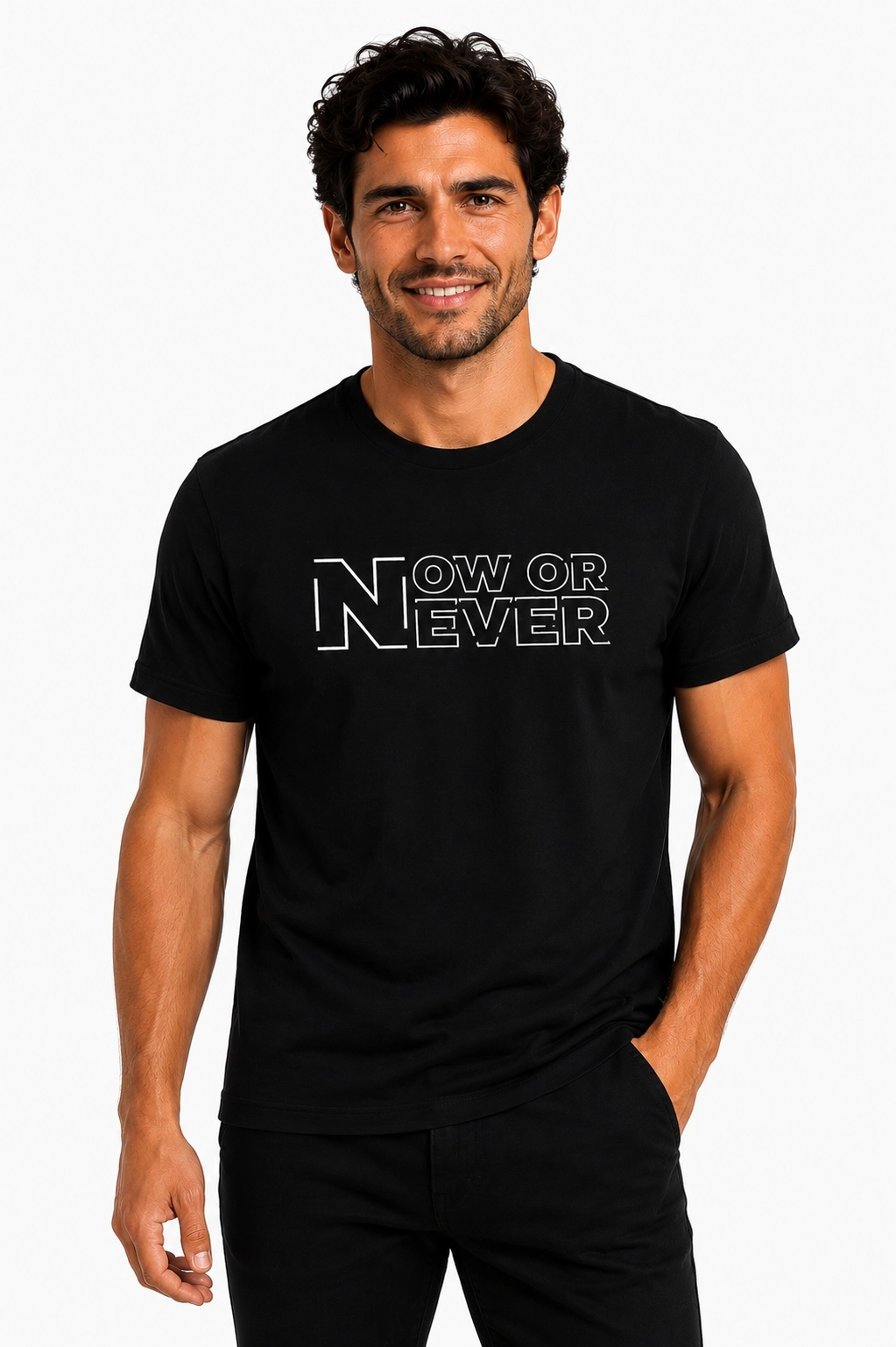 Etifa Now Or Never Premium Unisex Tişört %100 Pamuk Modern Siyah Tişört