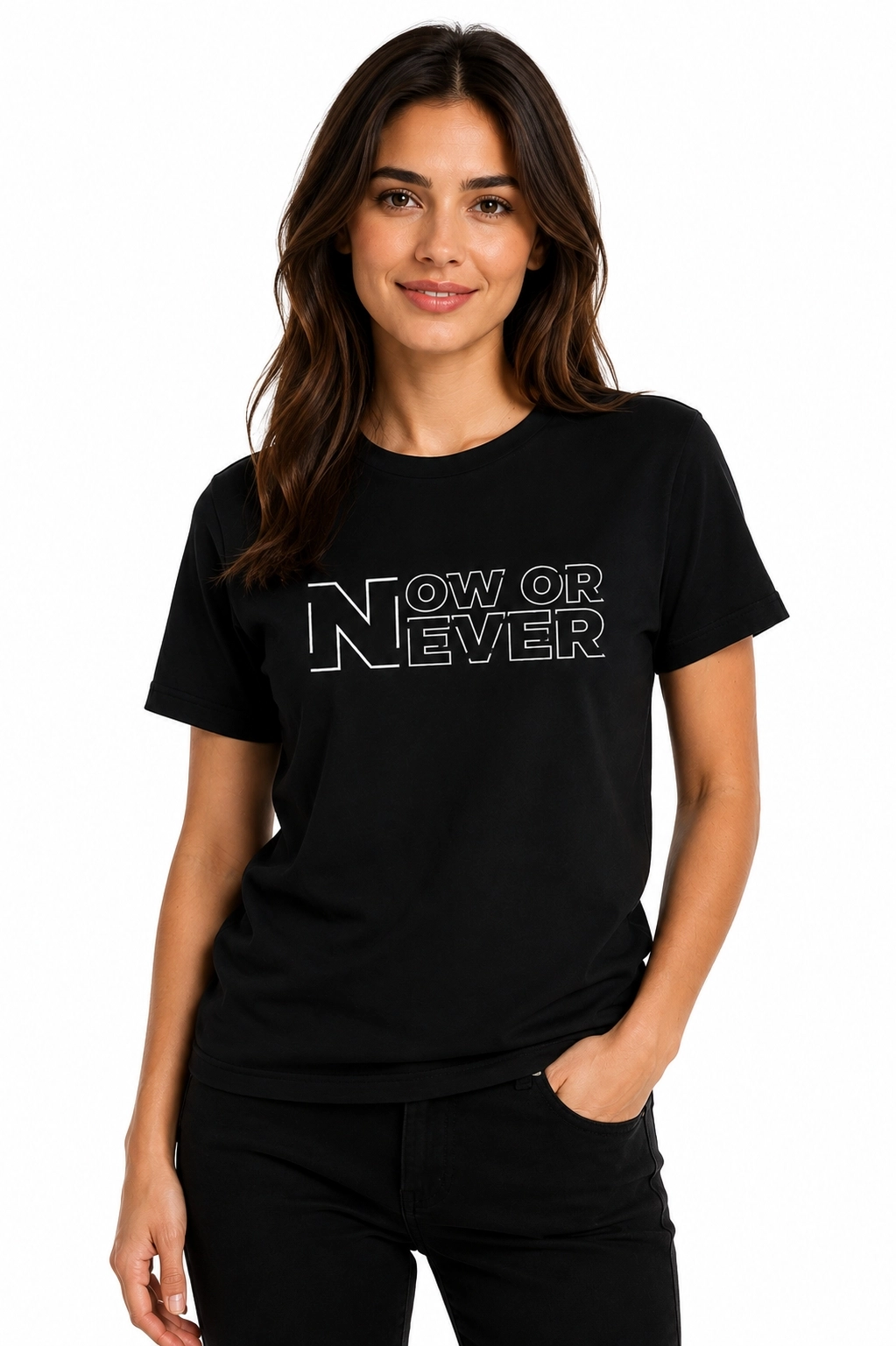 Etifa Now Or Never Premium Unisex Tişört %100 Pamuk Modern Siyah Tişört