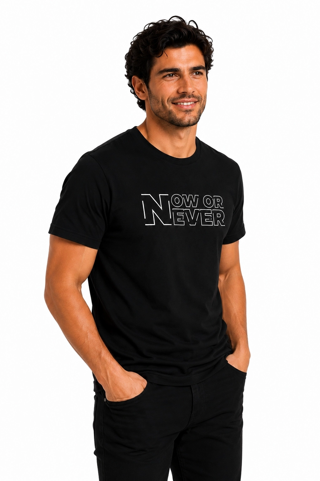 Etifa Now Or Never Premium Unisex Tişört %100 Pamuk Modern Siyah Tişört