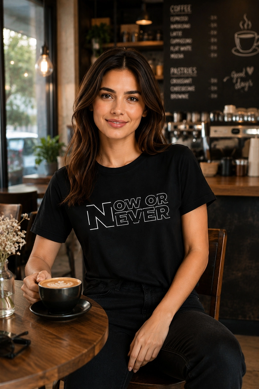 Etifa Now Or Never Premium Unisex Tişört %100 Pamuk Modern Siyah Tişört