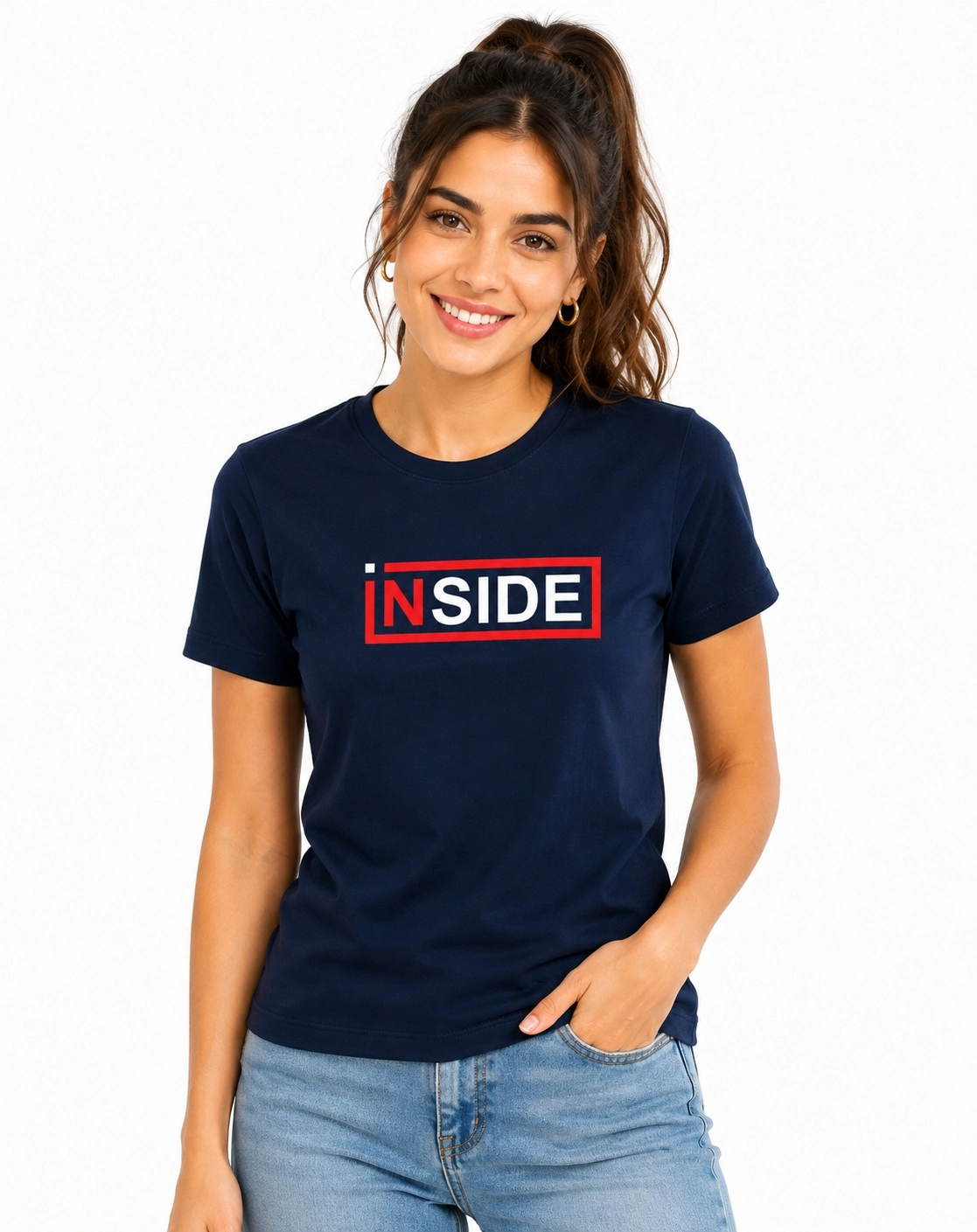 Etifa Inside Premium Unisex Tişört %100 Pamuk Modern Lacivert Tişört
