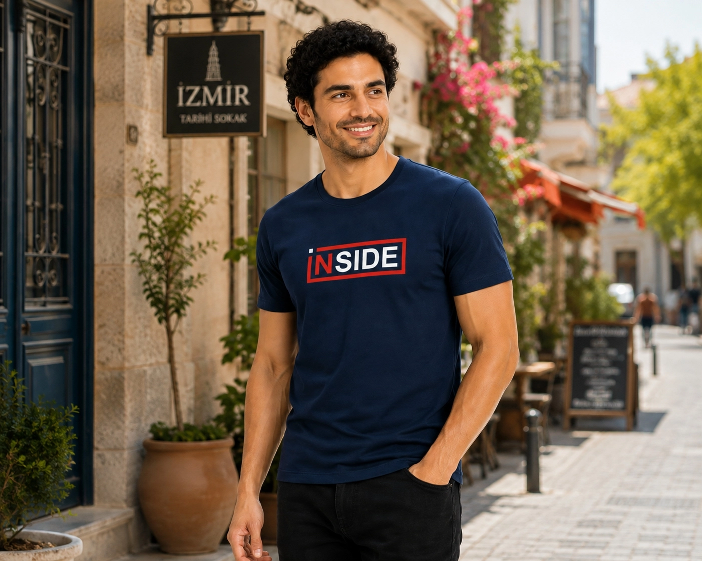 Etifa Inside Premium Unisex Tişört %100 Pamuk Modern Lacivert Tişört