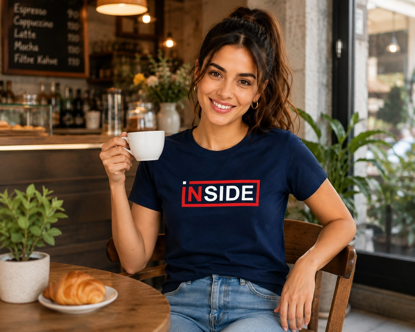 Etifa Inside Premium Unisex Tişört %100 Pamuk Modern Lacivert Tişört
