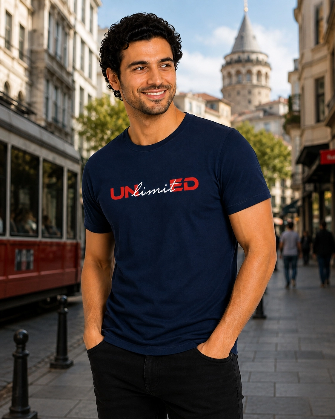 Etifa Unlimited Premium Unisex Tişört %100 Pamuk Modern Lacivert Tişört