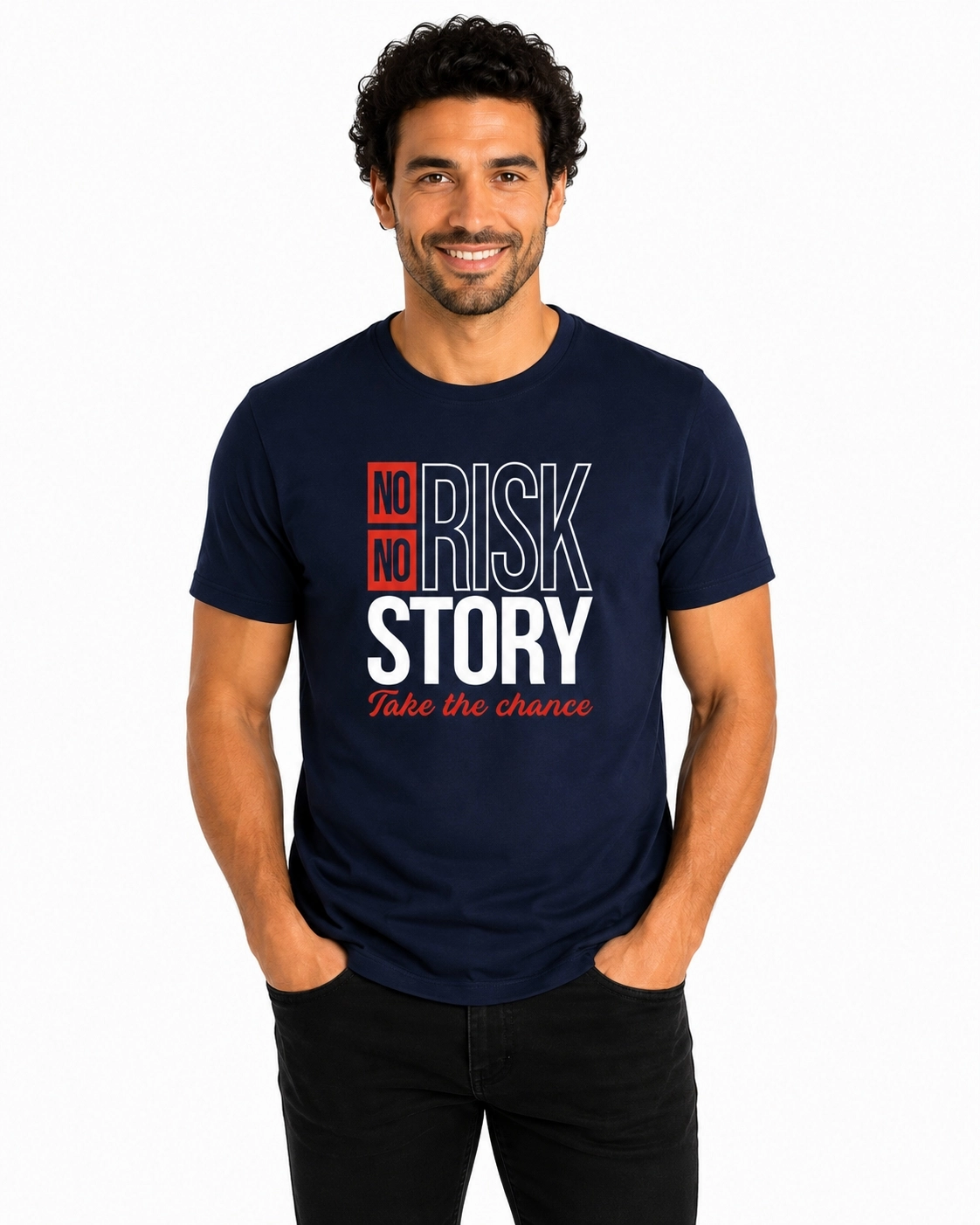 Etifa No Risk No Story Premium Unisex Tişört %100 Pamuk Modern Lacivert Tişört