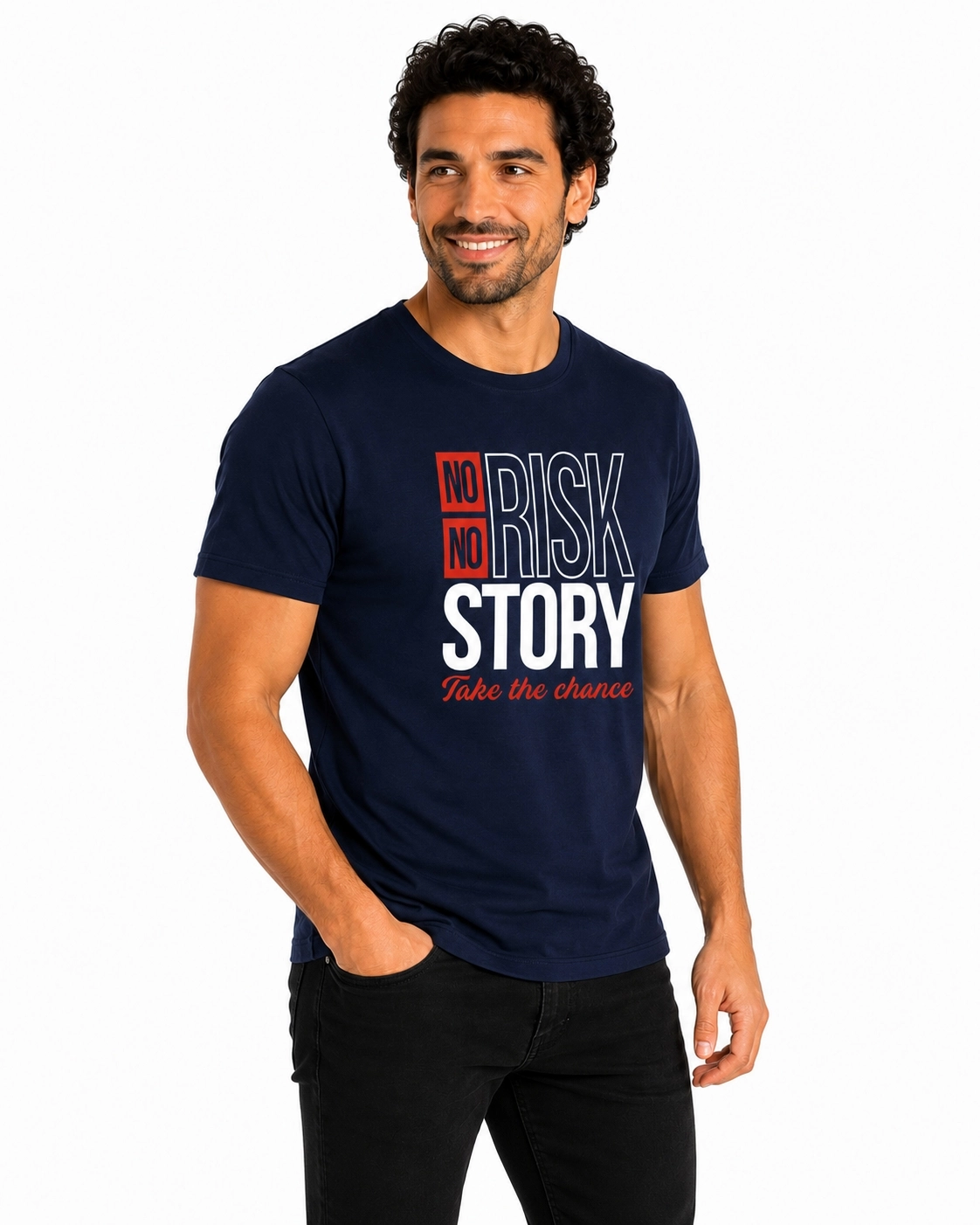 Etifa No Risk No Story Premium Unisex Tişört %100 Pamuk Modern Lacivert Tişört
