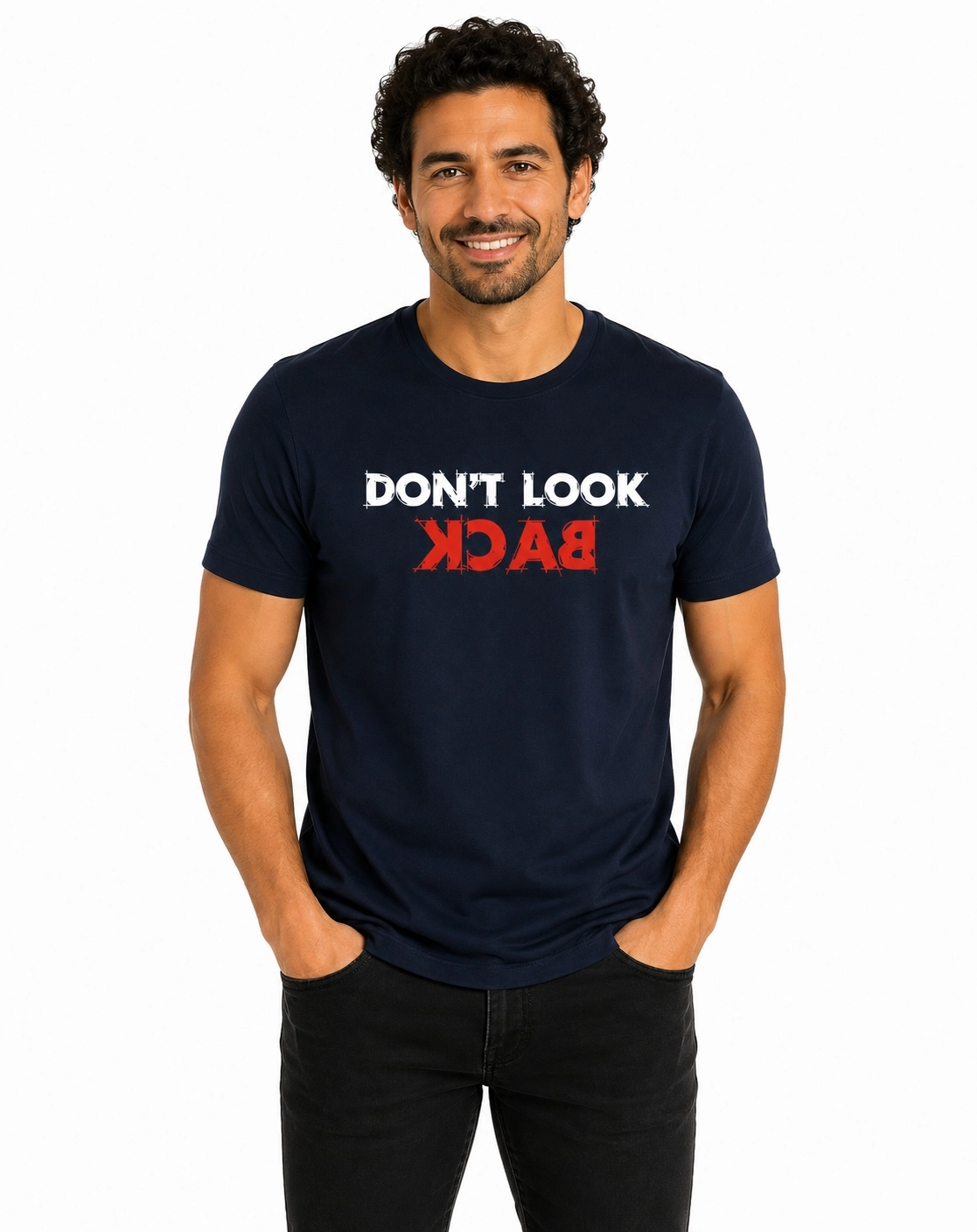 Etifa Don’t Look Back Premium Unisex Tişört %100 Pamuk Modern Lacivert Tişört