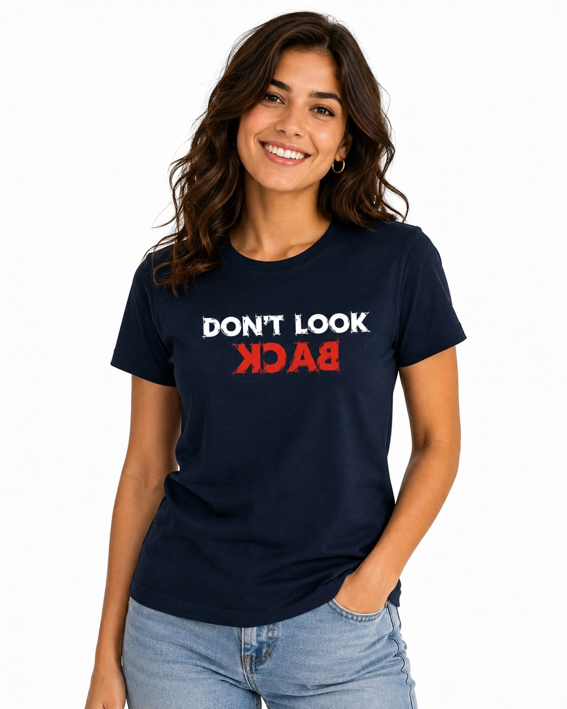 Etifa Don’t Look Back Premium Unisex Tişört %100 Pamuk Modern Lacivert Tişört