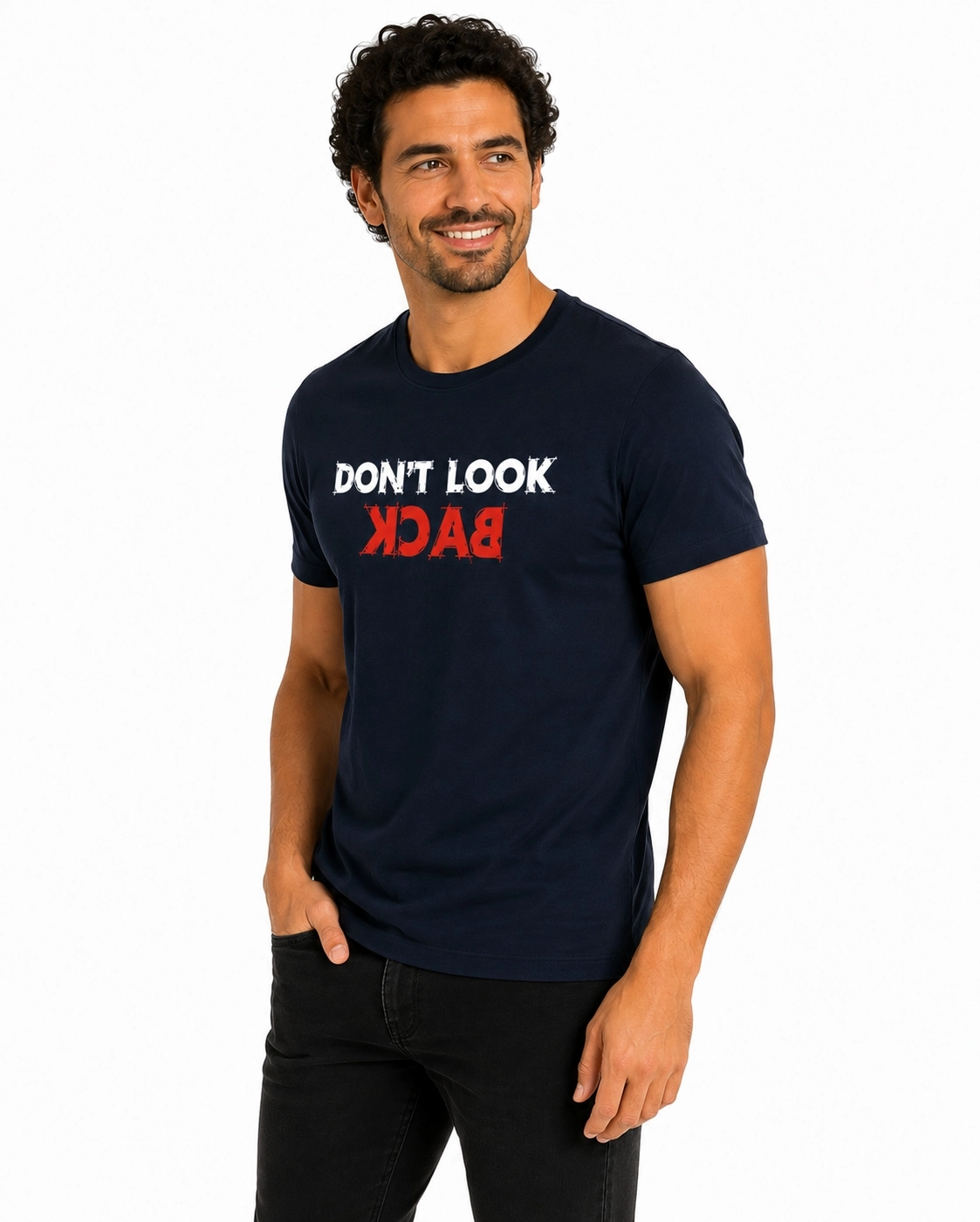 Etifa Don’t Look Back Premium Unisex Tişört %100 Pamuk Modern Lacivert Tişört