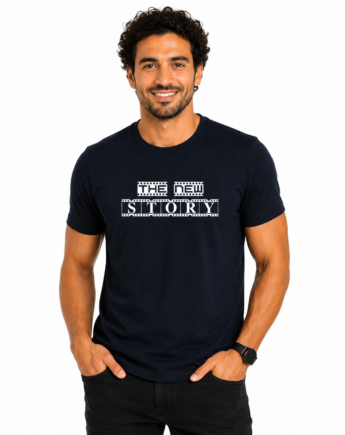 Etifa The New Story Premium Unisex Tişört %100 Pamuk Modern Lacivert Tişört
