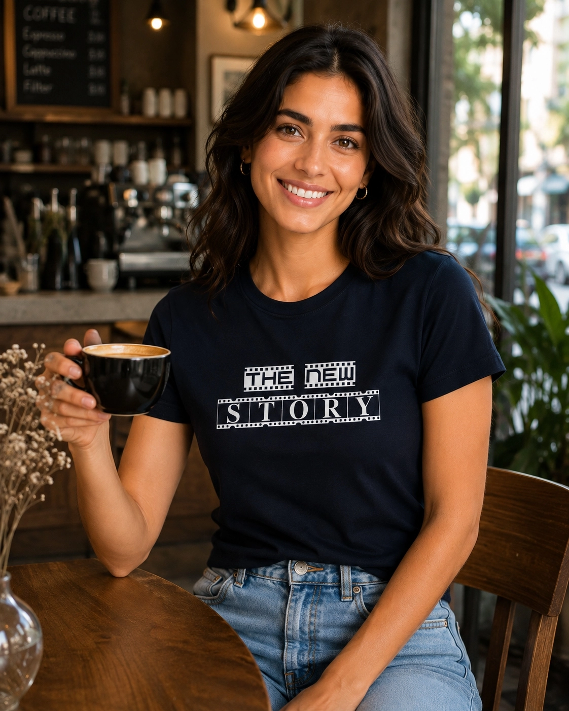 Etifa The New Story Premium Unisex Tişört %100 Pamuk Modern Lacivert Tişört
