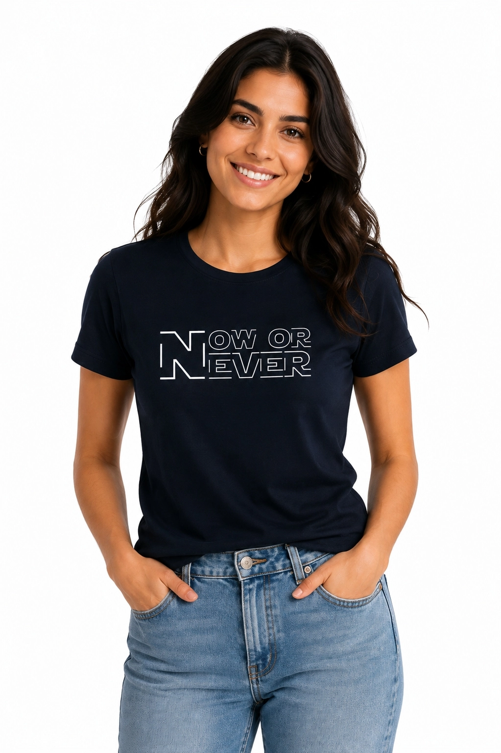 Etifa Now Or Never Premium Unisex Tişört %100 Pamuk Modern Lacivert Tişört