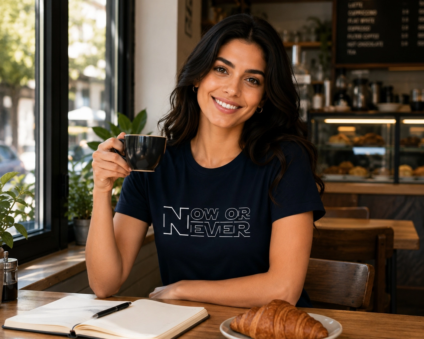 Etifa Now Or Never Premium Unisex Tişört %100 Pamuk Modern Lacivert Tişört