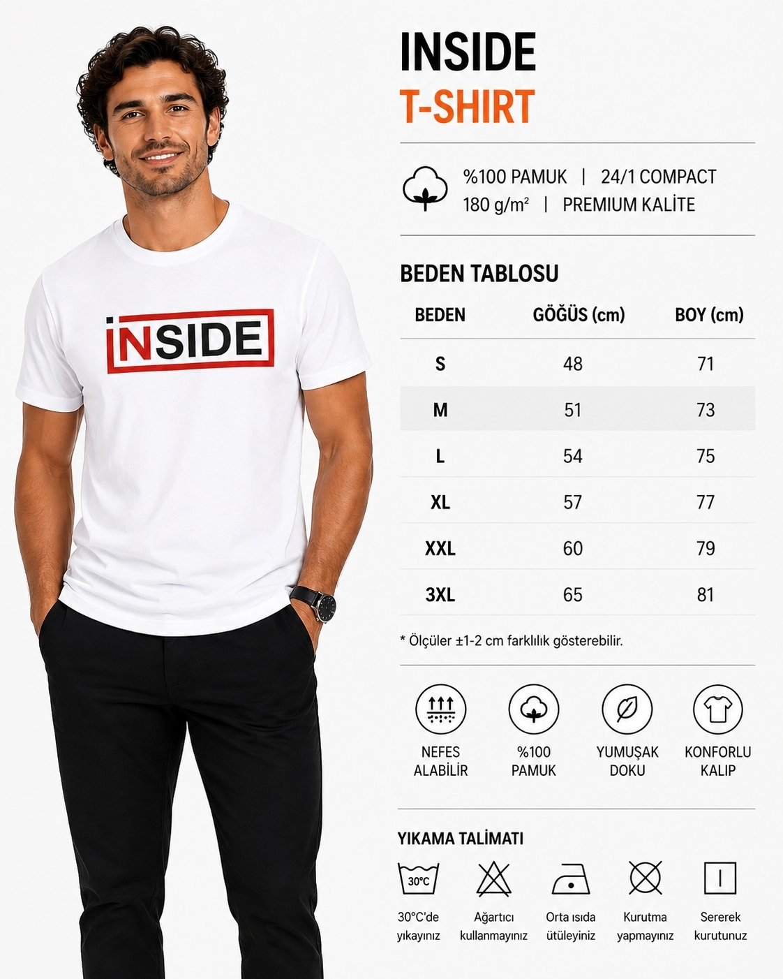 Etifa Inside Premium Unisex Tişört %100 Pamuk Modern Beyaz Tişört