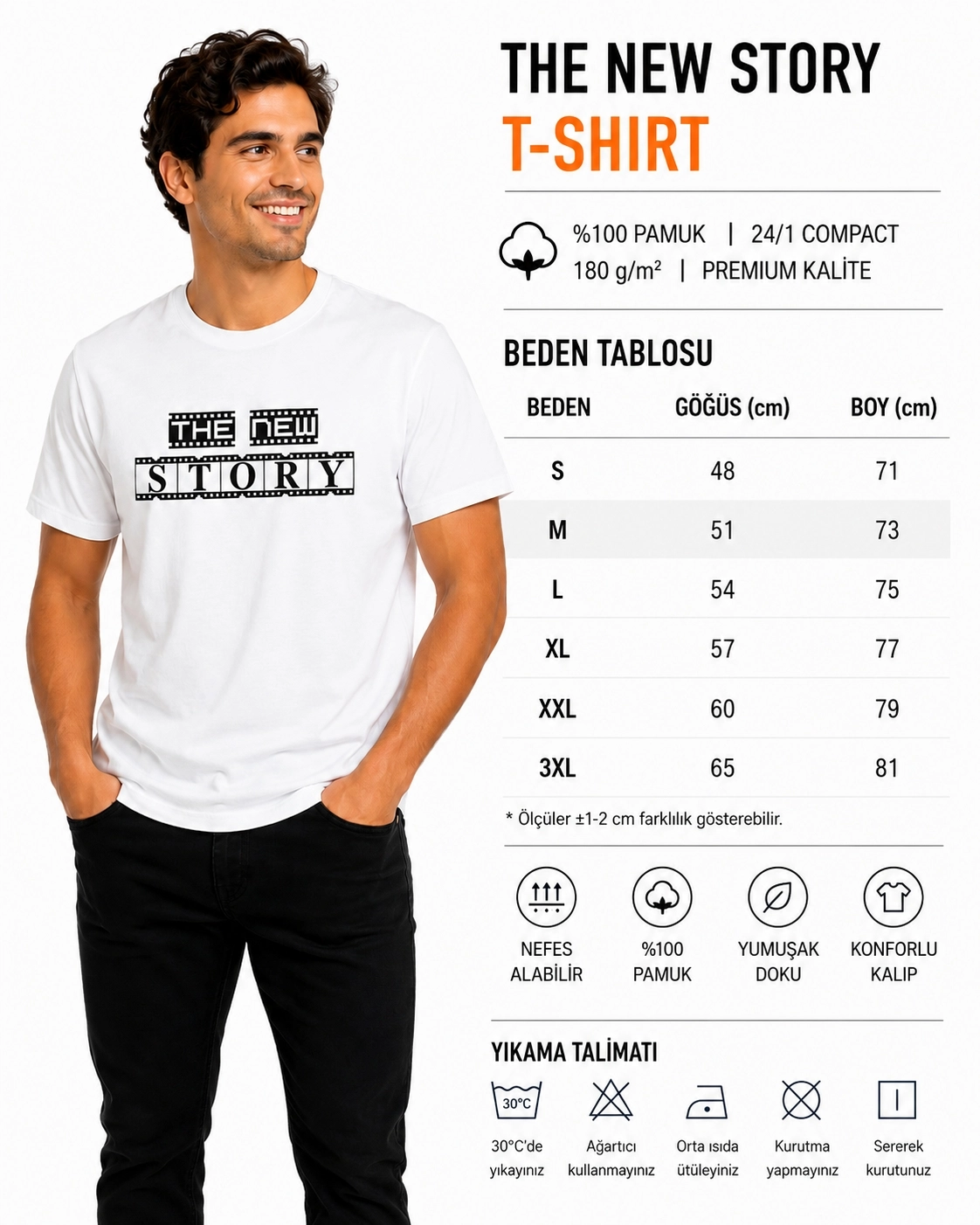 Etifa The New Story Premium Unisex Tişört %100 Pamuk Modern Beyaz Tişört