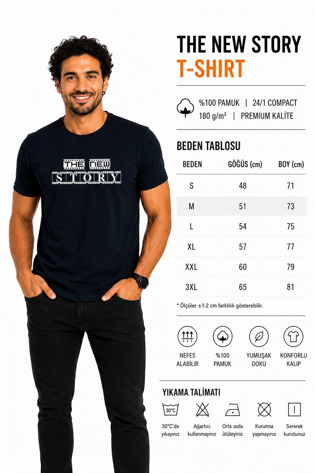 Etifa The New Story Premium Unisex Tişört %100 Pamuk Modern Lacivert Tişört