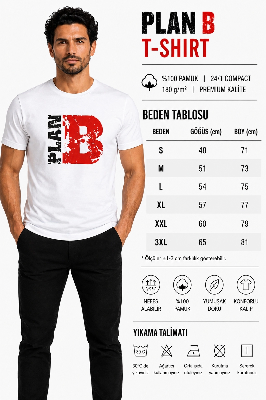 Etifa Plan B Premium Unisex Tişört %100 Pamuk Modern Beyaz Tişört