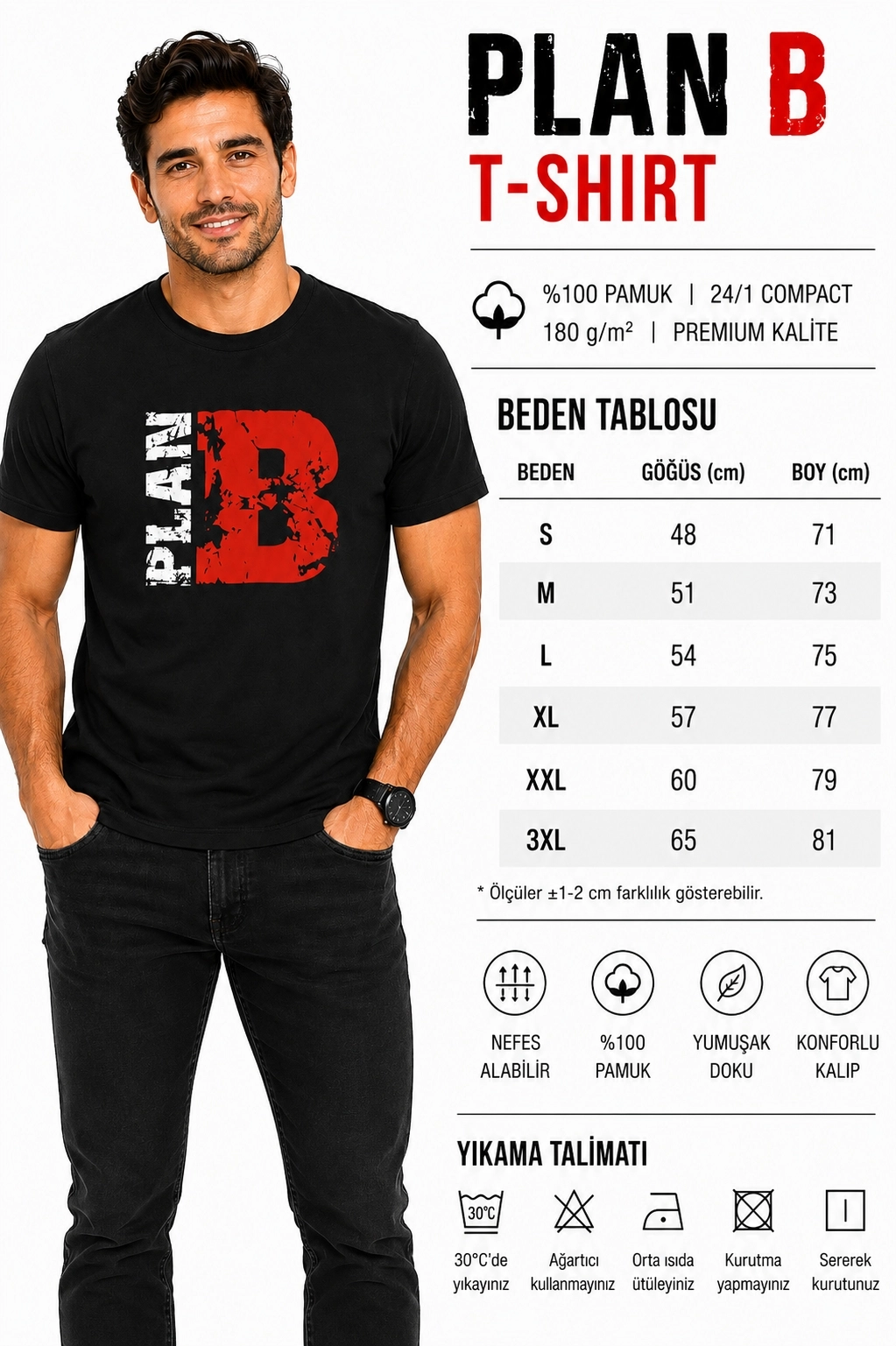 Etifa Plan B Premium Unisex Tişört %100 Pamuk Modern Siyah Tişört