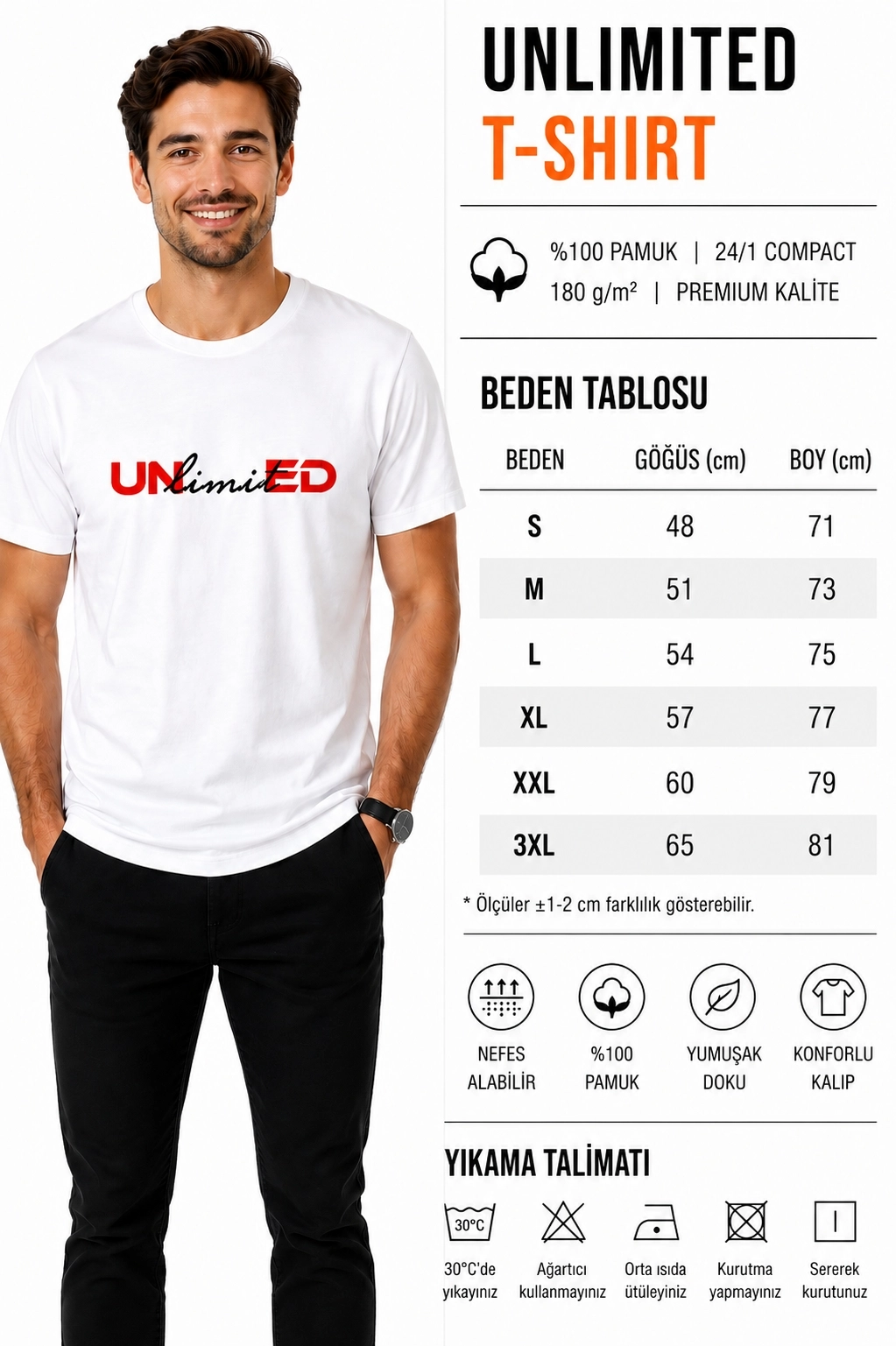 Etifa Unlimited Premium Unisex Tişört %100 Pamuk Modern Beyaz Tişört