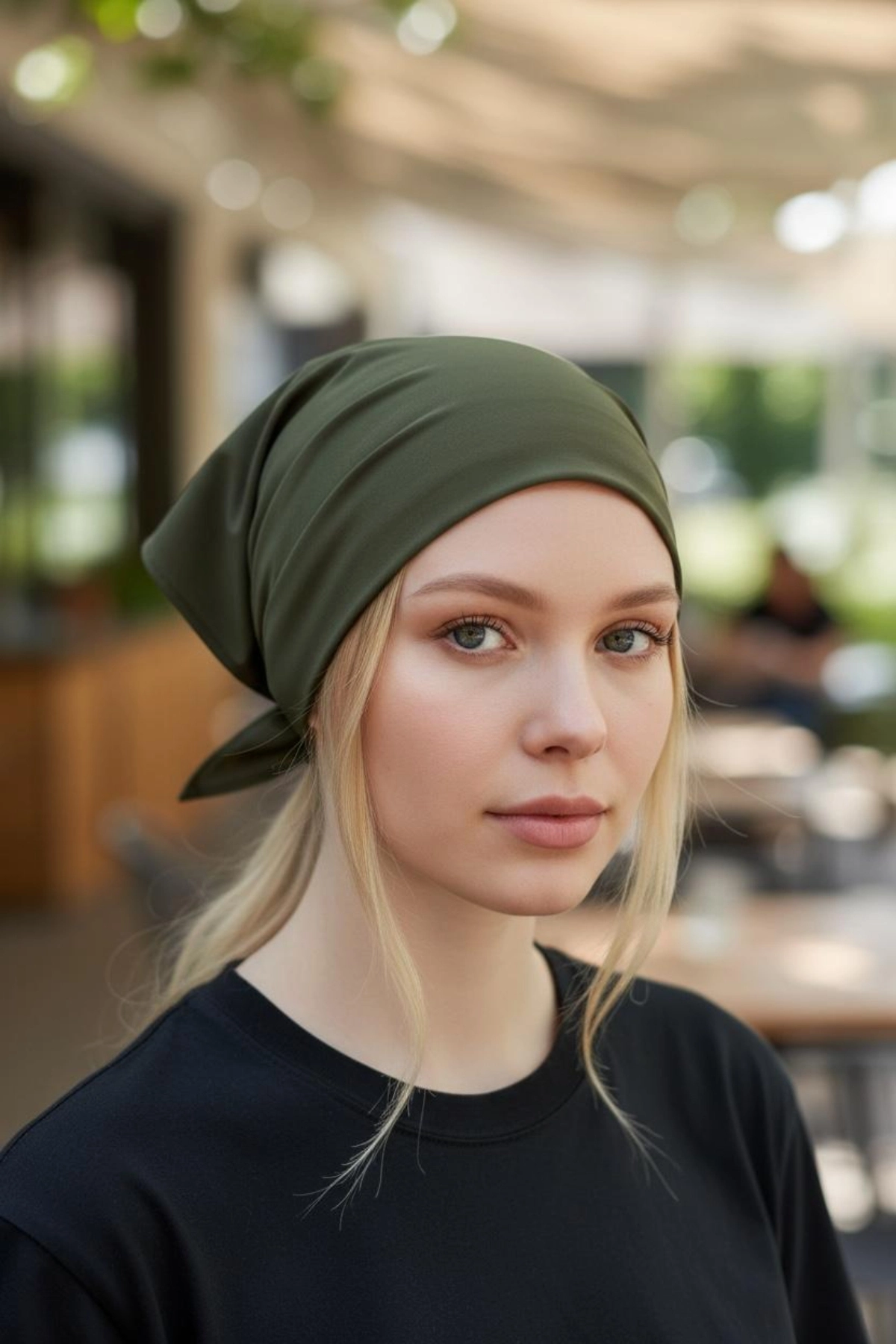 Üçgen Bandana Fular Bone Mutfak ve Aşçı Bone Likralı Soft Haki Yeşil