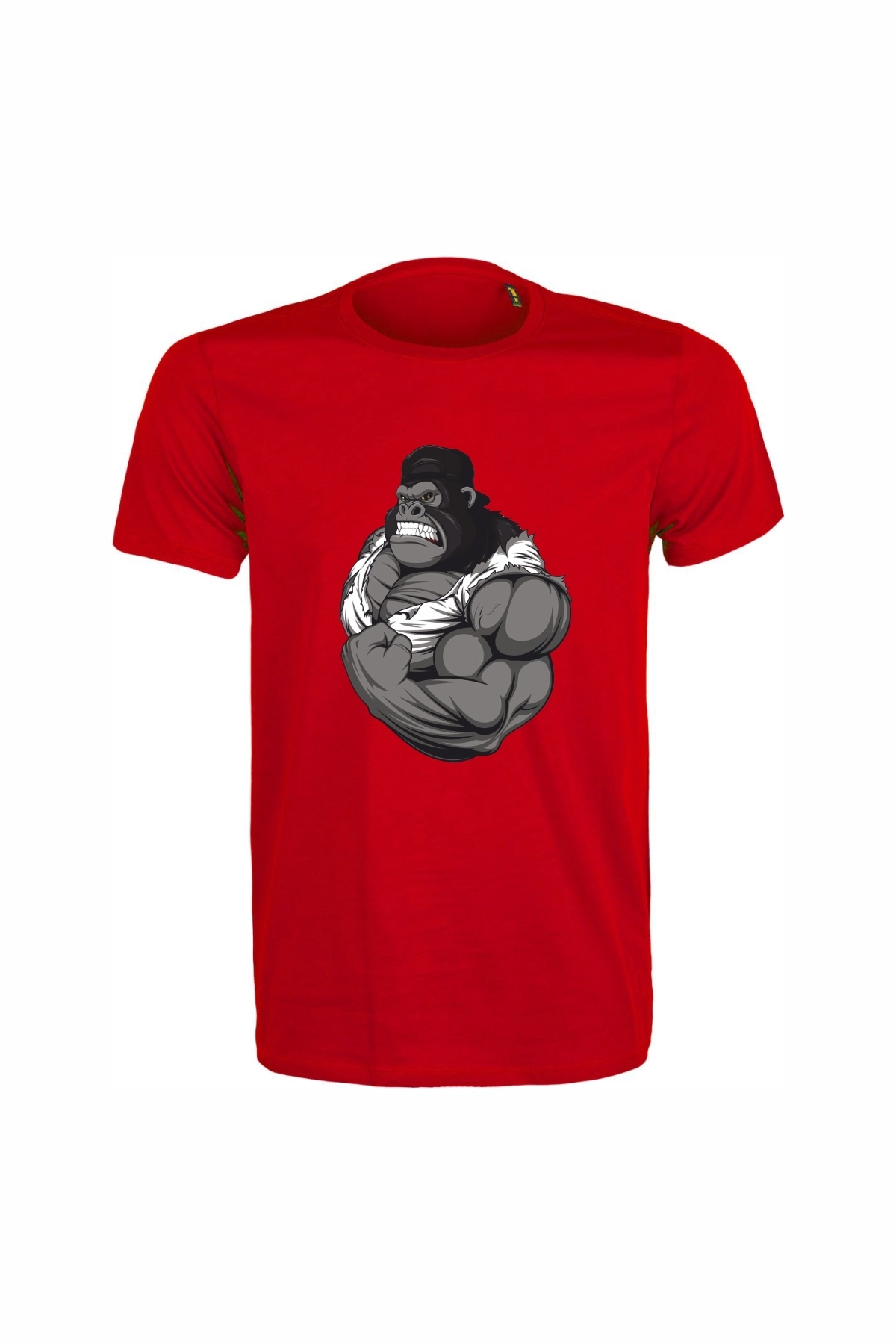 Gorilla Baskılı Unisex Kırmızı %100 Pamuk Regular Fit Tişört  Günlük & Spor Tarz T-Shirt