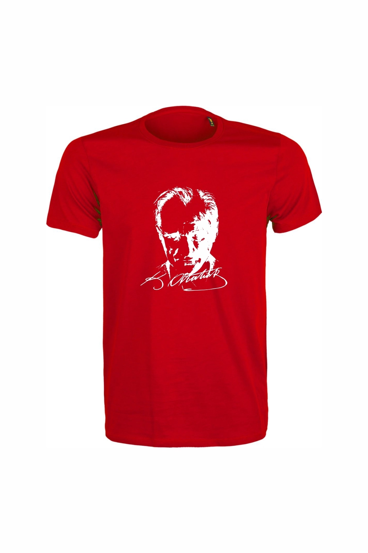 Unisex Kırmızı %100 Pamuk Regular Tişört – Beyaz Atatürk Baskılı, Günlük T-Shirt