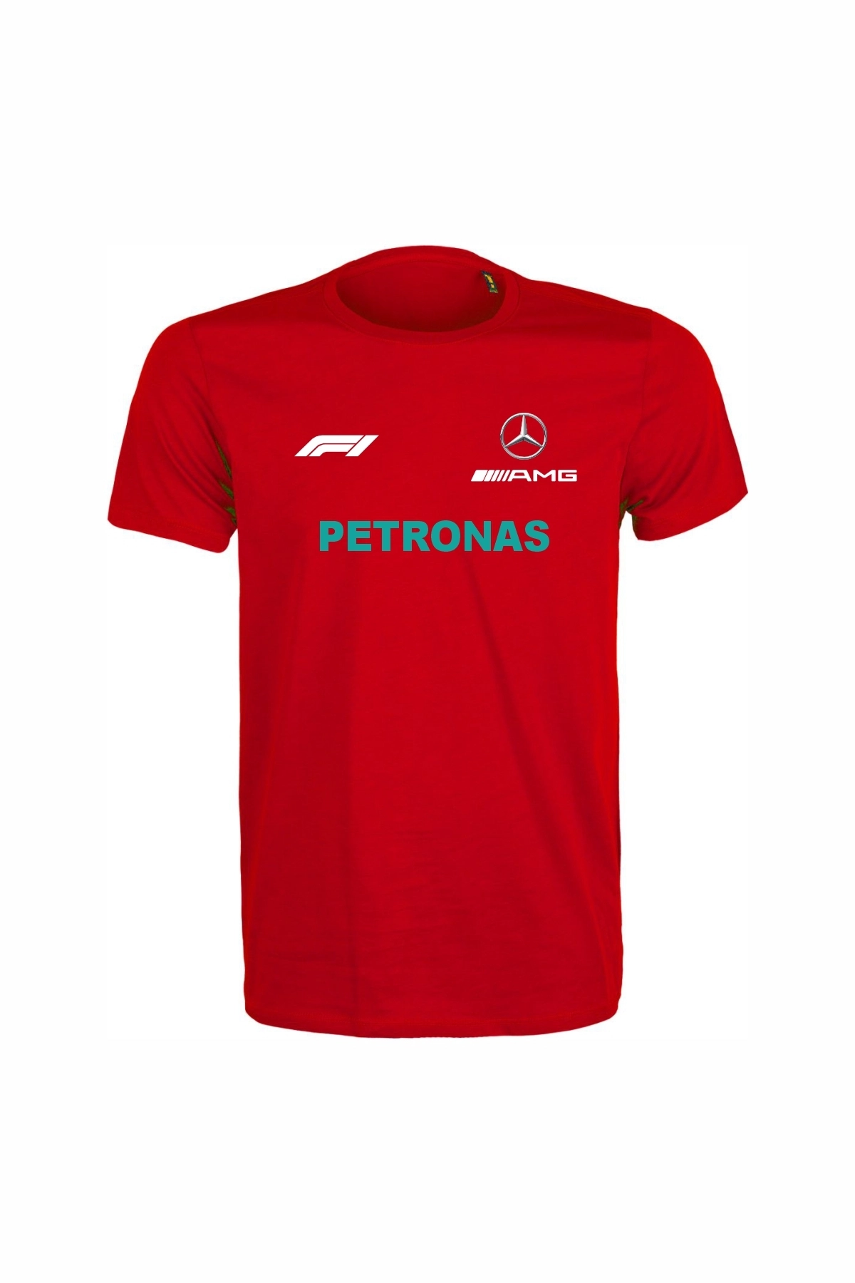 Unisex Kırmızı %100 Pamuk Regular Fit Tişört – Mercedes AMG F1 Baskılı, Spor T-Shirt